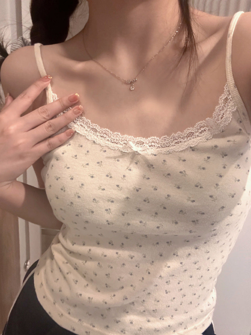 Summer new u-collar floral short sleeve shoulder short top women's slim slimming bottoming fresh T-shirt women's wholesale