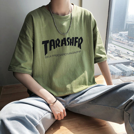 Summer letter T-shirt men's fashion brand Hong Kong style trendy internet celebrity clothes men's half sleeve ins short sleeve men's loose clothes