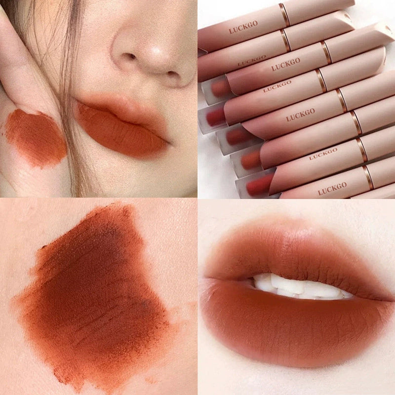 Cream lip mud lip glaze velvet matte matte surface does not fade and does not stick to the cup student party plain lipstick whitening high value